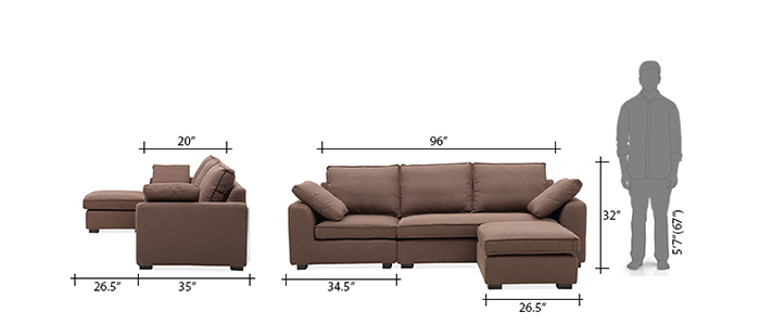 Thomas Fabric Sofa 3Seater With Ottoman